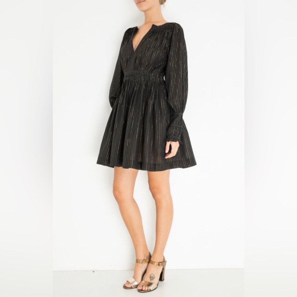 Ulla Johnson Black Dress with Gold Pinstripes Size 8